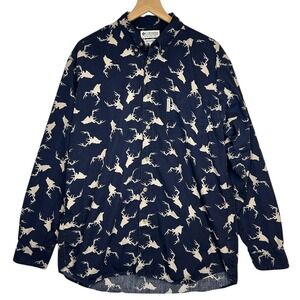 VTG 2000s Columbia Shirt Mens Large Blue Deer Head AOP Print Button Front Cotton